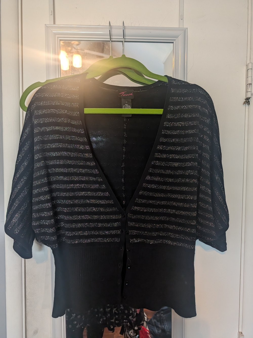 Torrid Black Metallic Stripe Short Sleeve Cardigan